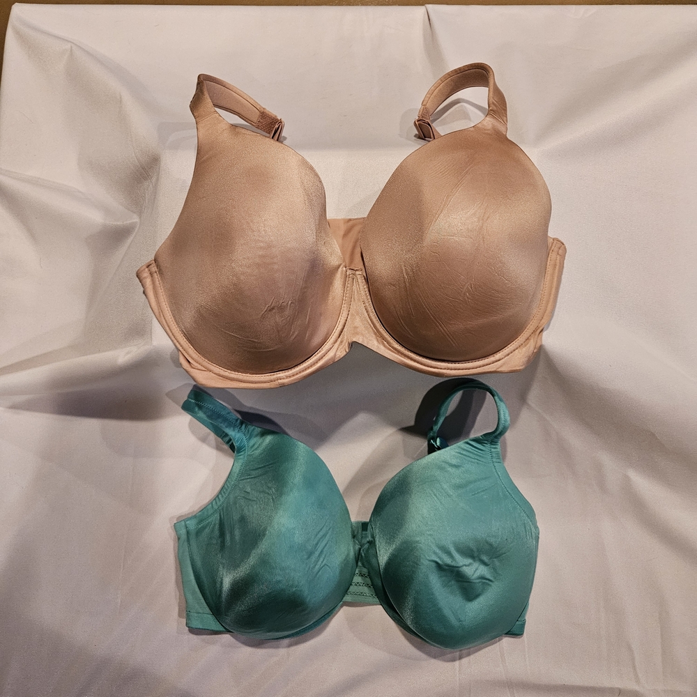 Cacique 40DDD Back Smoothing Bra Bundle Nude Beige & Teal Green Full Coverage